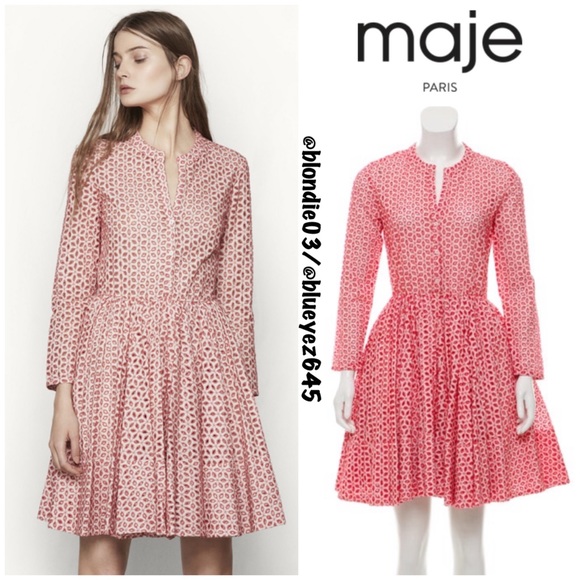 Maje Rayani Rose Eyelet Dress 2 Us M 